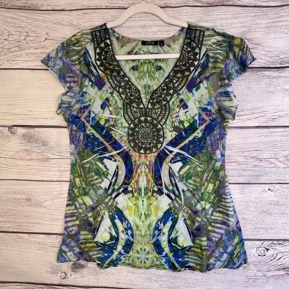 Apt 9 and One World Top Size L Women's Boho Rhinestones 2 for $10 - Picture 4 of 13